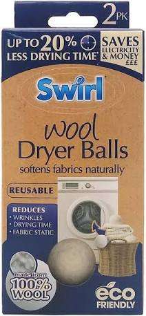 SWIRL WOLL DRYER BALLS 2 szt GB - KULE ZMIĘKCZAJĄCE DO SUSZARKI WEŁNIANE