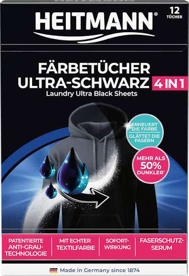HEITMANN FARBETUCHER ULTRA-SCHWARZ 12 SZT  DE - CHUSTECZKI DO PRANIA CIEMNYCH TKANIN