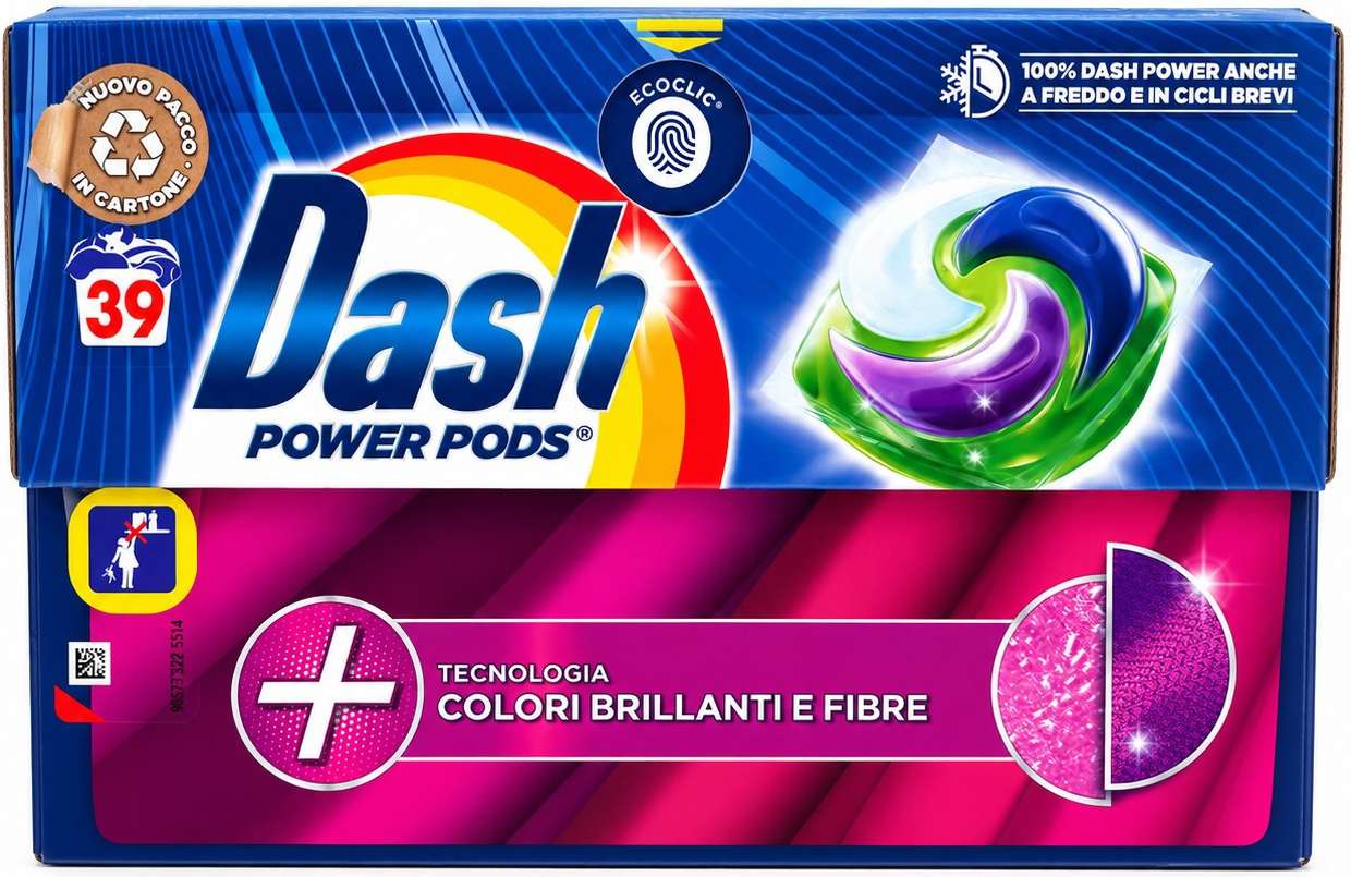 DASH PODS "POWER" TECNOLOGIA COLORI BRILLANTI E FIBRE 39szt IT - KAPSUŁKI DO PRANIA 