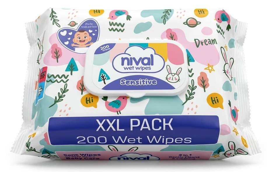 NIVAL BABY WET WIPES 200 SZT SENSITIVE XXL PACK MULTI - CHUSTECZKI NAWILŻANE DLA DZIECI