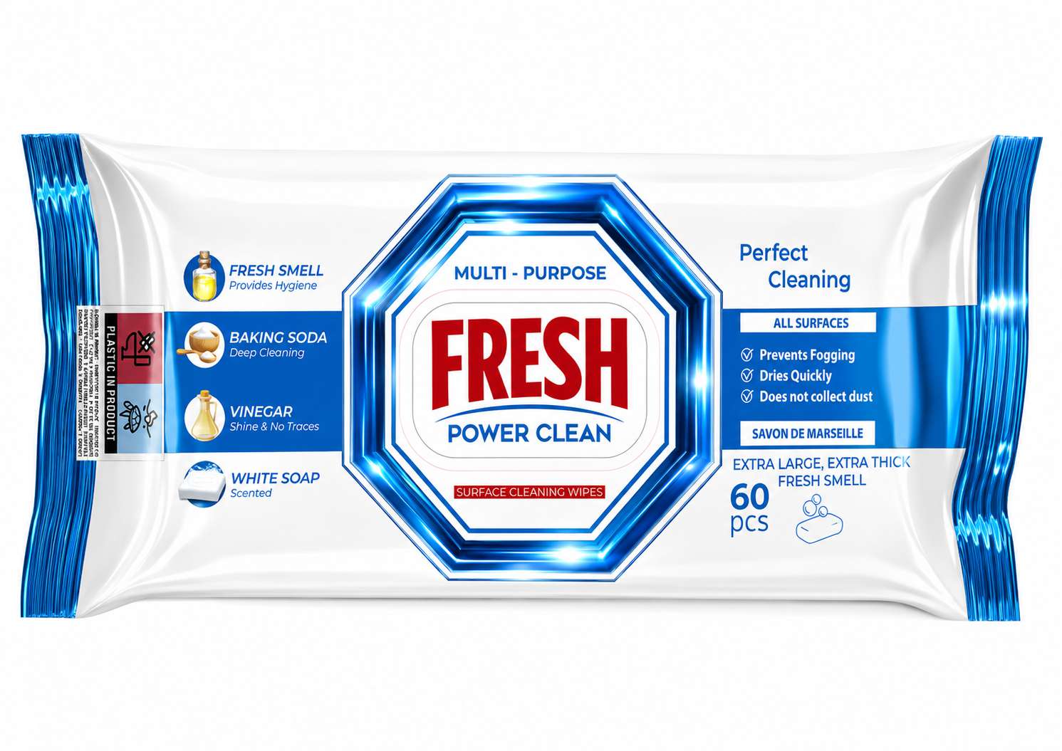 FRESH POWER CLEAN MULTI-PURPOSE CLEANING WIPES 60szt SAVON DE MARSEILLE MULTI - CHUSTECZKI NAWILŻANE DO CZYSZCZENIA