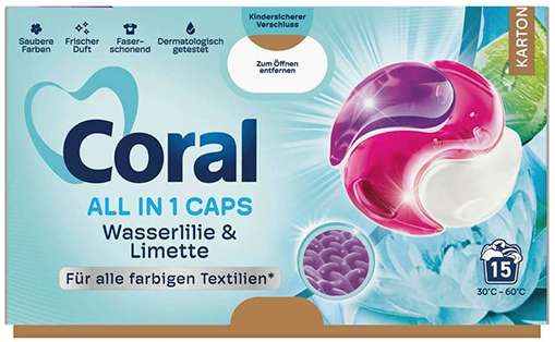 CORAL CAPS ALL IN 1 WASSERLILIE & LIMETTE 15szt DE - KAPSUŁKI DO PRANIA