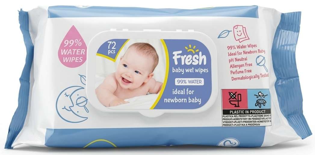 FRESH BABY WET WIPES 72 SZT 99% WATER WIPES  MULTI - CHUSTECZKI NAWILŻANE DLA DZIECI