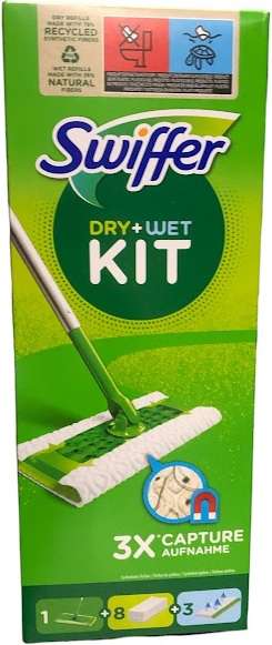 SWIFFER DRY + WET KIT / 8 DRY WIPES + 3 WET WIPES NL/FR - ZESTAW MOP PODŁOGOWY + 8 ŚCIEREK SUCHYCH + 3 ŚCIERKI MOKRE