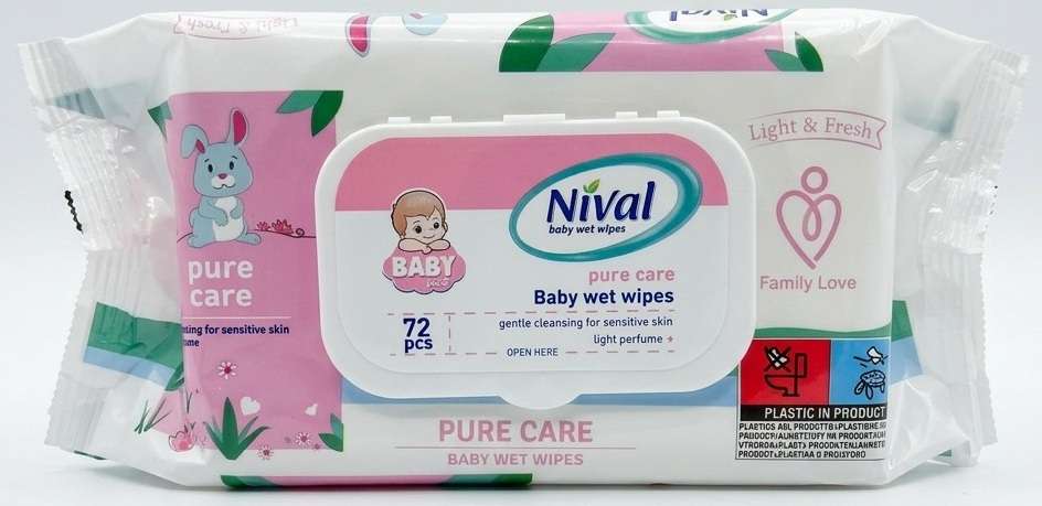 NIVAL BABY WET WIPES 72 SZT PURE CARE  MULTI - CHUSTECZKI NAWILŻANE DLA DZIECI
