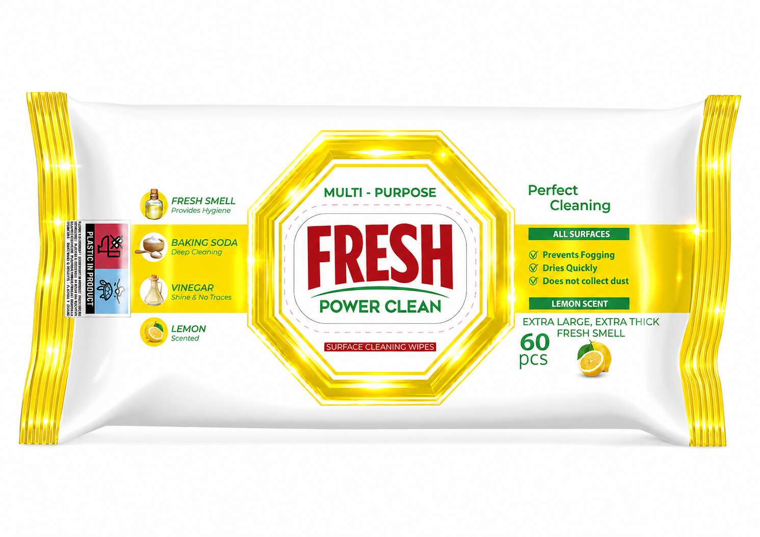 FRESH POWER CLEAN MULTI-PURPOSE CLEANING WIPES 60szt LEMON SCENT  MULTI - CHUSTECZKI NAWILŻANE DO CZYSZCZENIA
