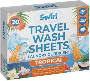 SWIRL TRAVEL WASH SHEETS LAUNDRY DETERGENT TROPICAL 20szt GB - DETERGENT DO PRANIA W LISTKACH 