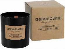 BISPOL ŚWIECA Z DREWNIANYM KNOTEM SN82-81 190G DRZEWO CEDROWE-WANILIA / CEDARWOOD-VANILLA