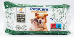 PETS CARE HYPOALLERGENIC WIPES 72 SZT FOR EARS,BODY,PAWS AND BUM MULTI - CHUSTECZKI NAWILŻANE DO PIELĘGNACJI PSÓW I KOTÓW(CAŁE CIAŁO)
